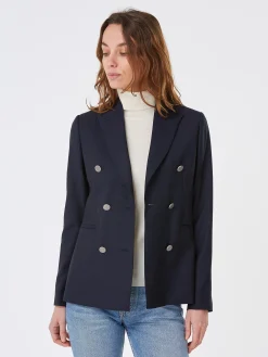 Blazer Caroline croisé pure laine à boutons argentés