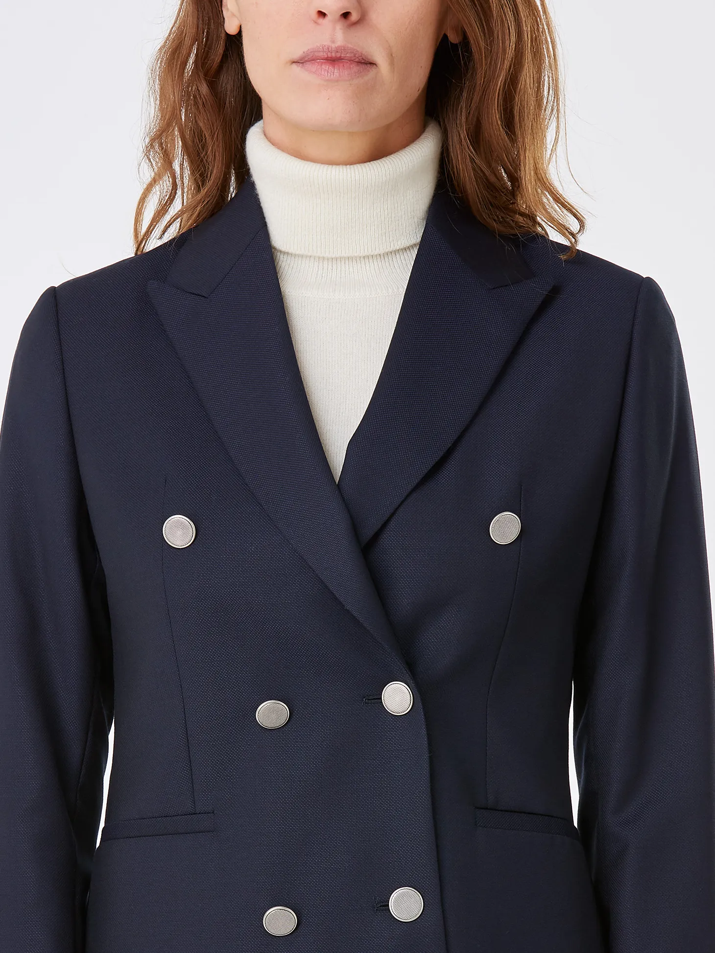 Blazer Caroline croisé pure laine à boutons argentés