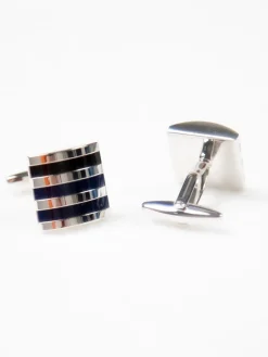 Boutons de manchette en métal 3 stries bleues
