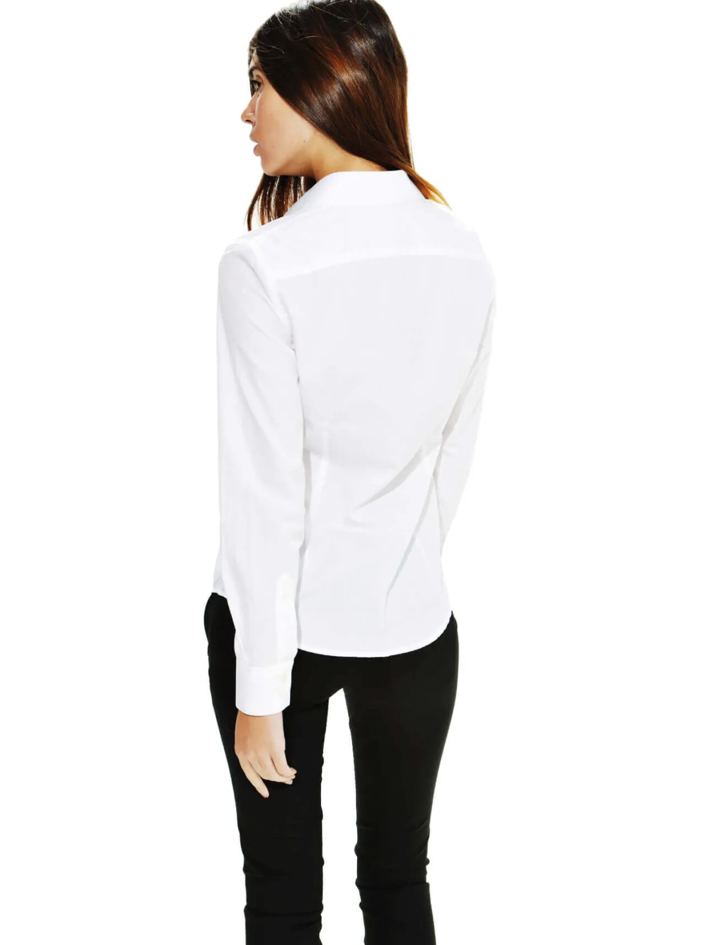 Chemisier cintré Thyna en pure coton Easy care Non Iron uni et décolleté profond