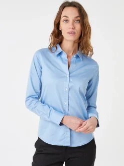 Chemisier cintré Thyna en pure coton uni et décolleté profond