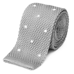 Cravate fine en maille tricot pure soie à pois