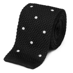 Cravate fine en maille tricot pure soie à pois