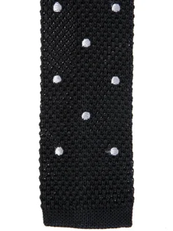 Cravate fine en maille tricot pure soie à pois