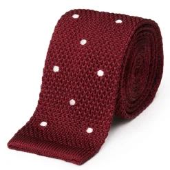 Cravate fine en maille tricot pure soie à pois