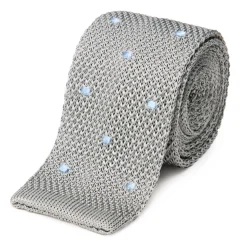 Cravate fine en maille tricot pure soie à pois