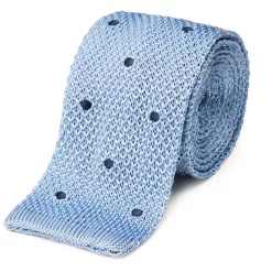 Cravate fine en maille tricot pure soie à pois