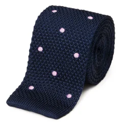 Cravate fine en maille tricot pure soie à pois