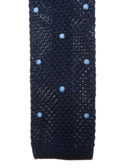 Cravate fine en maille tricot pure soie à pois