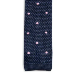 Cravate fine en maille tricot pure soie à pois