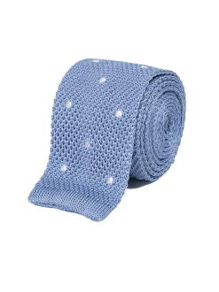 Cravate fine en maille tricot pure soie à pois