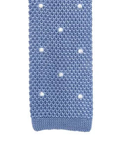 Cravate fine en maille tricot pure soie à pois
