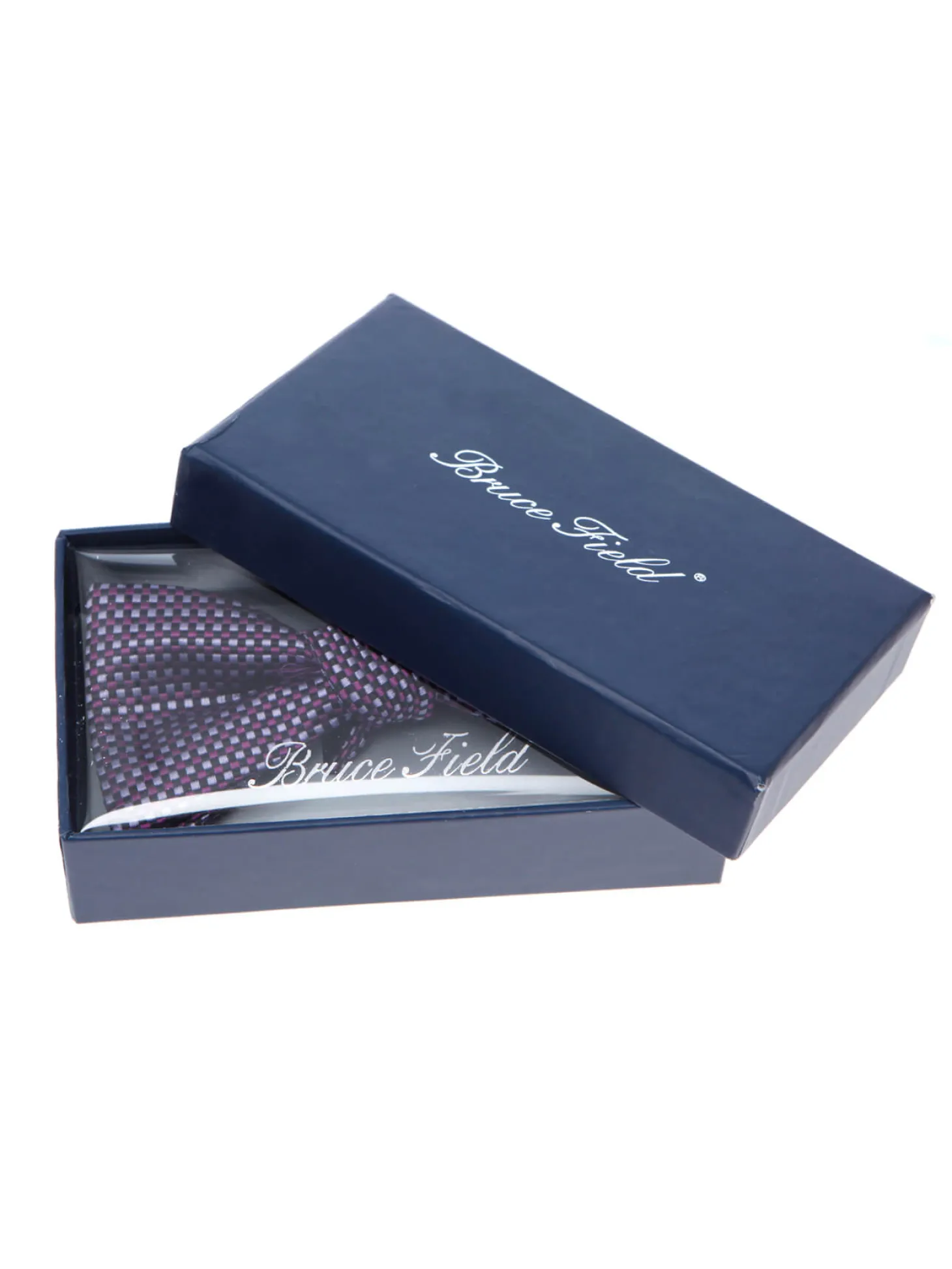 Noeud papillon pure soie à damier parme