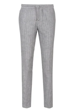Pantalon rayé fuselé en pur lin à cordon Dany