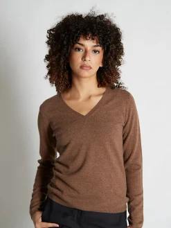 Pull fermme col V en laine et cachemire jauge 12 Maeva