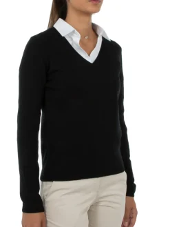 Pull fermme col V en laine et cachemire jauge 12 Maeva