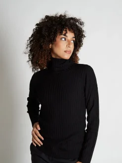 Pull pure laine mérinos col roulé côtelé Veronika